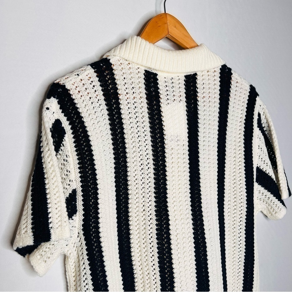 H&M Cream and Navy Striped Short-Sleeve Knit Cardigan - Picture 12 of 16